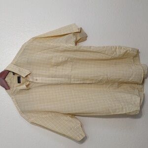 USED VAN HEUSEN BUTTON DOWN YELLOW CHECKERED SHIRT SHORT SLEEVE L 16-16 1/2